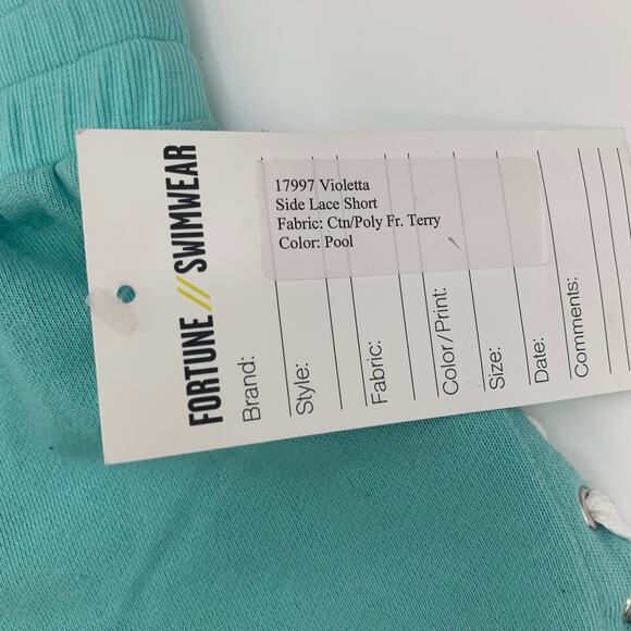 2/$30 FORTUNE Swimwear Shorts Size S Teal Green Violetta Side Lace Up Short - Picture 3 of 7